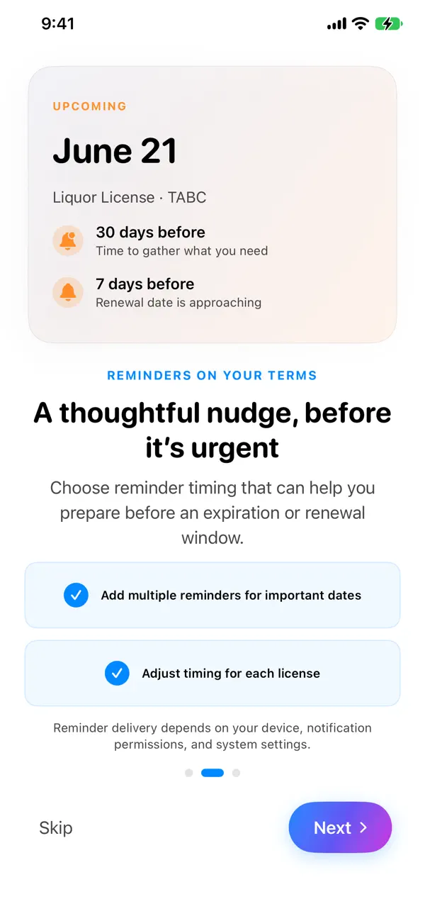 Permitly reminder introduction from the App Store